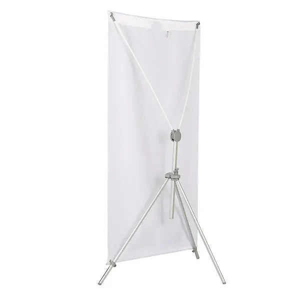 Rear view of an X banner stand showing its crossed support arms and central hub.